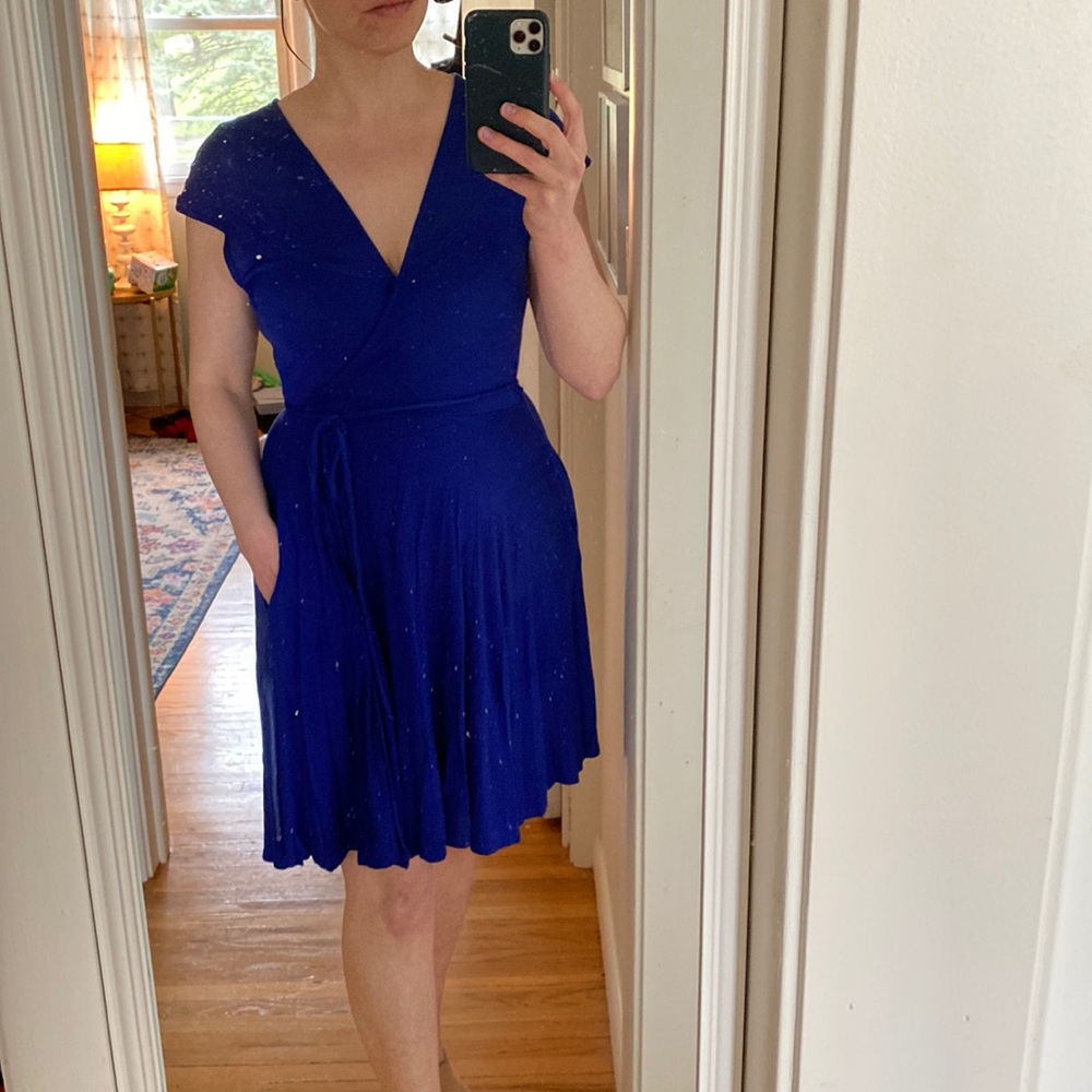 Hourglass Lily cobalt blue skater/twirly wrap dress (pockets and cap sleeves!)